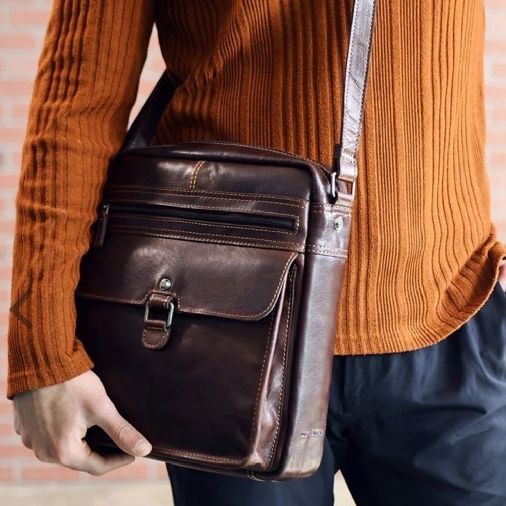 Jack Georges Voyager 7205 Brown Buffalo Leather Messenger Crossbody Bag